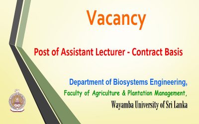 Vacancy – Post of Assistant Lecturer – Contract Basis