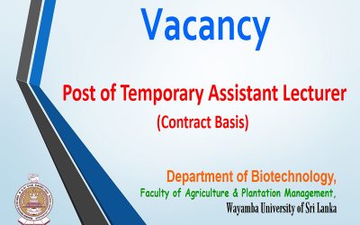 Vacancy – Post of Temporary Assistant Lecturer (Contract Basis)