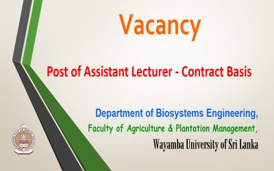 Vacancy – Post of Assistant Lecturer (Temporary) – Contract Basis