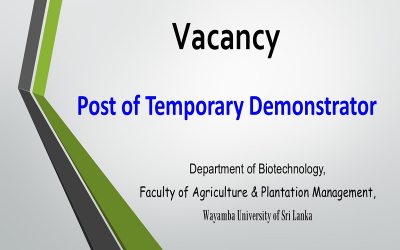 Vacancy – Post of Temporary Demonstrator – Dept. of BT
